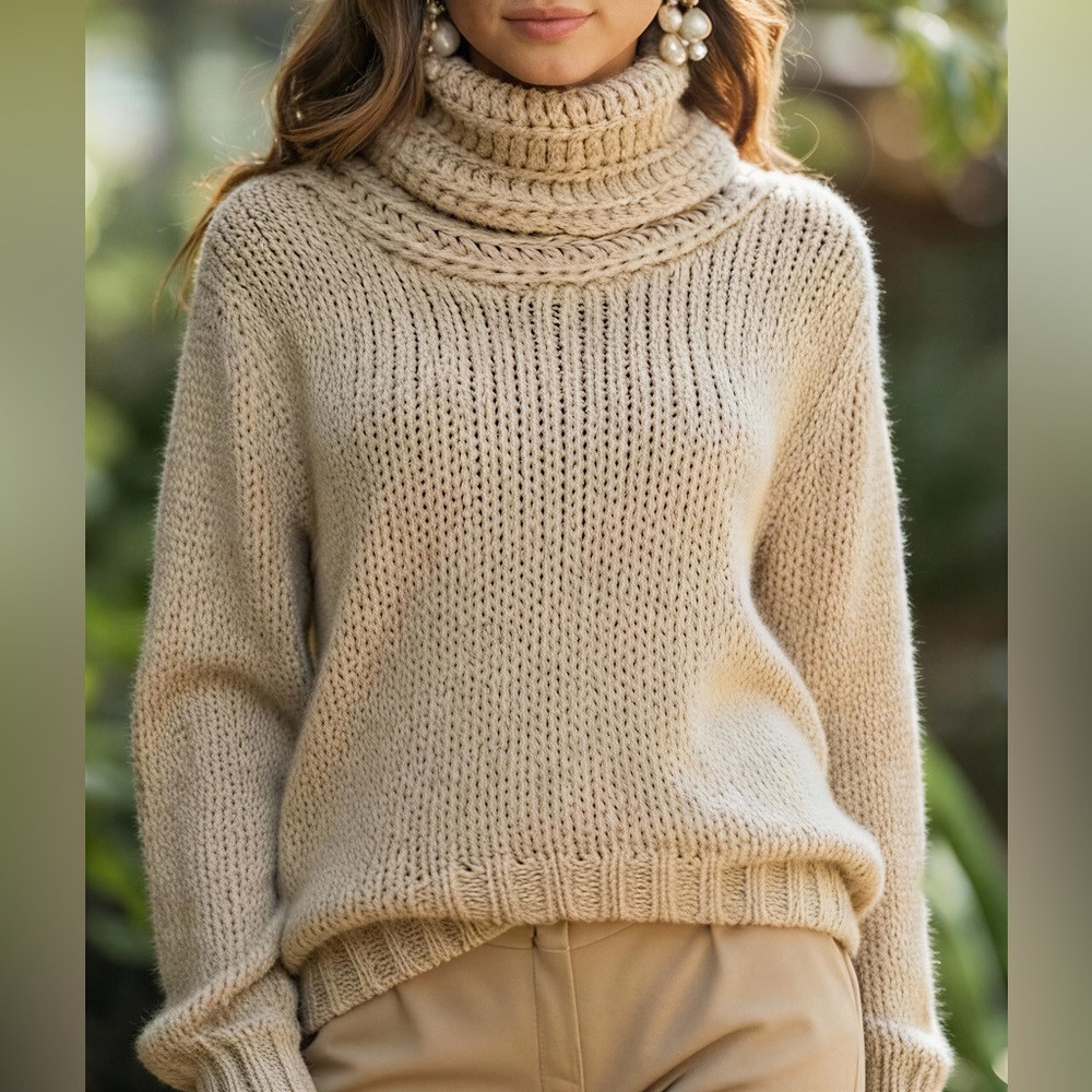 NWT Miracle Sweater M/L Cowl Neck Knit Cable Sweater